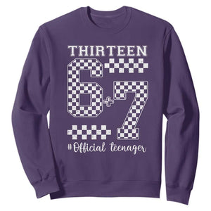 Funny 67 13th Birthday Sweatshirt Thirteen Official Teenager Six Seven Meme Groovy Checkered TS11 Purple Print Your Wear