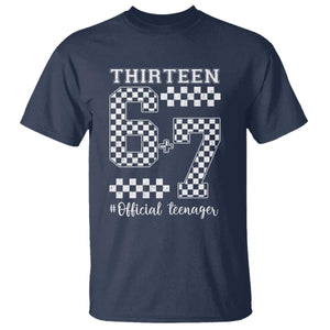 Funny 67 13th Birthday T Shirt Thirteen Official Teenager Six Seven Meme Groovy Checkered TS11 Navy Print Your Wear