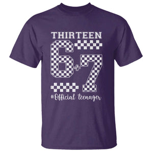 Funny 67 13th Birthday T Shirt Thirteen Official Teenager Six Seven Meme Groovy Checkered TS11 Purple Print Your Wear