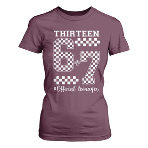 Funny 67 13th Birthday T Shirt For Women Thirteen Official Teenager Six Seven Meme Groovy Checkered TS11 Maroon Print Your Wear