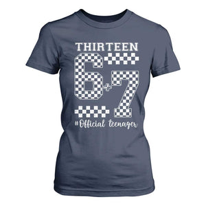 Funny 67 13th Birthday T Shirt For Women Thirteen Official Teenager Six Seven Meme Groovy Checkered TS11 Navy Print Your Wear