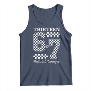 Funny 67 13th Birthday Tank Top Thirteen Official Teenager Six Seven Meme Groovy Checkered TS11 Navy Print Your Wear