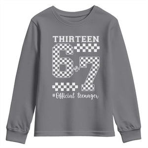 Funny 67 13th Birthday Youth Sweatshirt Thirteen Official Teenager Six Seven Meme Groovy Checkered TS11 Charcoal Print Your Wear
