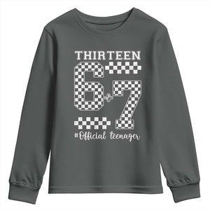 Funny 67 13th Birthday Youth Sweatshirt Thirteen Official Teenager Six Seven Meme Groovy Checkered TS11 Dark Heather Print Your Wear
