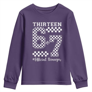 Funny 67 13th Birthday Youth Sweatshirt Thirteen Official Teenager Six Seven Meme Groovy Checkered TS11 Purple Print Your Wear