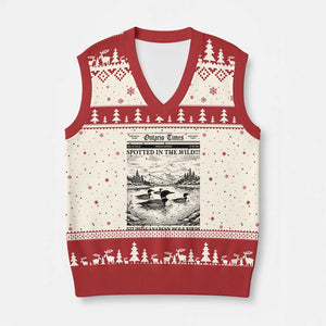 Funny Stupid Canadian Wolf Bird V-Neck Knit Sweater Vest Funny Common Loon Newspaper LGBT Hockey TS11 Beige Red Print Your Wear