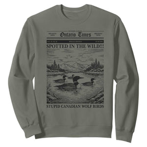 Funny Stupid Canadian Wolf Bird Sweatshirt Funny Common Loon Newspaper LGBT Hockey TS11 Military Green Print Your Wear