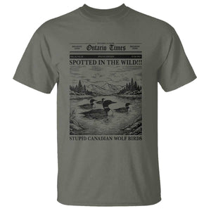 Funny Stupid Canadian Wolf Bird T Shirt Funny Common Loon Newspaper LGBT Hockey TS11 Military Green Print Your Wear