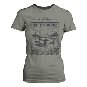 Funny Stupid Canadian Wolf Bird T Shirt For Women Funny Common Loon Newspaper LGBT Hockey TS11 Military Green Print Your Wear