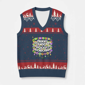 Funny Mardi Gras Throw Girl Life V-Neck Knit Sweater Vest Friendship Bracelet Beads TS11 Navy Red Print Your Wear