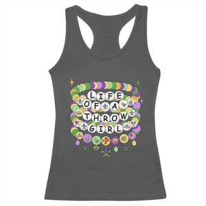 Funny Mardi Gras Throw Girl Life Racerback Tank Top Friendship Bracelet Beads TS11 Dark Heather Print Your Wear