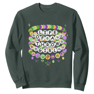 Funny Mardi Gras Throw Girl Life Sweatshirt Friendship Bracelet Beads TS11 Dark Forest Green Print Your Wear