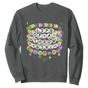 Funny Mardi Gras Throw Girl Life Sweatshirt Friendship Bracelet Beads TS11 Dark Heather Print Your Wear