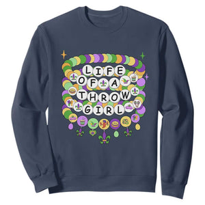 Funny Mardi Gras Throw Girl Life Sweatshirt Friendship Bracelet Beads TS11 Navy Print Your Wear