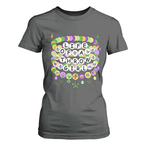 Funny Mardi Gras Throw Girl Life T Shirt For Women Friendship Bracelet Beads TS11 Dark Heather Print Your Wear