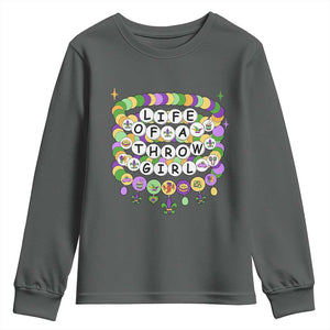 Funny Mardi Gras Throw Girl Life Youth Sweatshirt Friendship Bracelet Beads TS11 Dark Heather Print Your Wear