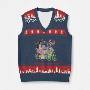Funny Mardi Gras La Weezy Ana V-Neck Knit Sweater Vest New Orleans Festival Louisiana Map TS11 Navy Red Print Your Wear