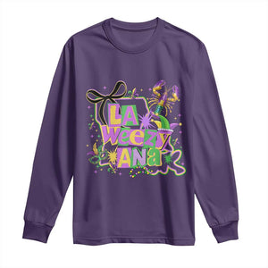 Funny Mardi Gras La Weezy Ana Long Sleeve Shirt New Orleans Festival Louisiana Map TS11 Purple Print Your Wear