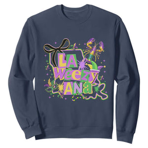 Funny Mardi Gras La Weezy Ana Sweatshirt New Orleans Festival Louisiana Map TS11 Navy Print Your Wear