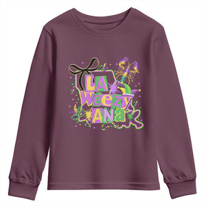 Funny Mardi Gras La Weezy Ana Youth Sweatshirt New Orleans Festival Louisiana Map TS11 Maroon Print Your Wear