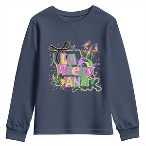 Funny Mardi Gras La Weezy Ana Youth Sweatshirt New Orleans Festival Louisiana Map TS11 Navy Print Your Wear