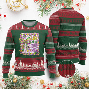 Funny Mardi Gras Throw Girl Life Ugly Christmas Sweater Coquette Bow Carnival TS11 Red Green Print Your Wear