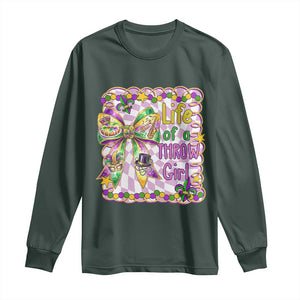 Funny Mardi Gras Throw Girl Life Long Sleeve Shirt Coquette Bow Carnival TS11 Dark Forest Green Print Your Wear