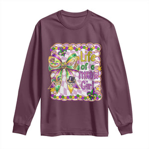 Funny Mardi Gras Throw Girl Life Long Sleeve Shirt Coquette Bow Carnival TS11 Maroon Print Your Wear