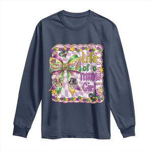 Funny Mardi Gras Throw Girl Life Long Sleeve Shirt Coquette Bow Carnival TS11 Navy Print Your Wear