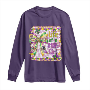 Funny Mardi Gras Throw Girl Life Long Sleeve Shirt Coquette Bow Carnival TS11 Purple Print Your Wear