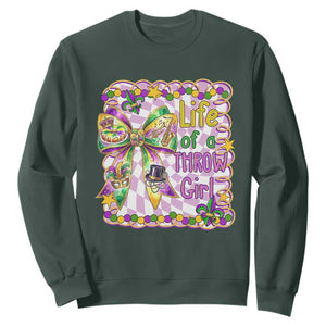 Funny Mardi Gras Throw Girl Life Sweatshirt Coquette Bow Carnival TS11 Dark Forest Green Print Your Wear