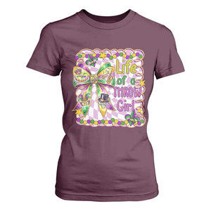 Funny Mardi Gras Throw Girl Life T Shirt For Women Coquette Bow Carnival TS11 Maroon Print Your Wear