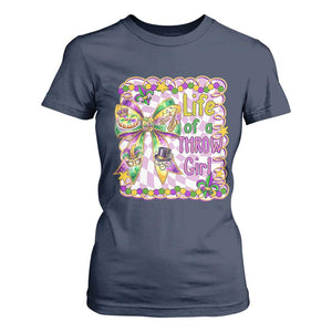 Funny Mardi Gras Throw Girl Life T Shirt For Women Coquette Bow Carnival TS11 Navy Print Your Wear
