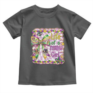 Funny Mardi Gras Throw Girl Life Toddler T Shirt Coquette Bow Carnival TS11 Dark Heather Print Your Wear