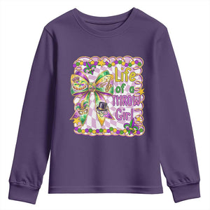 Funny Mardi Gras Throw Girl Life Youth Sweatshirt Coquette Bow Carnival TS11 Purple Print Your Wear