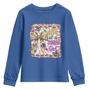 Funny Mardi Gras Throw Girl Life Youth Sweatshirt Coquette Bow Carnival TS11 Royal Blue Print Your Wear