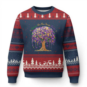 Mardi Gras Tree Brushstroke Graphic Ugly Christmas Sweater Laissez Les Bon Temps Rouler TS11 Navy Red Print Your Wear