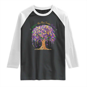 Mardi Gras Tree Brushstroke Graphic Raglan Shirt Laissez Les Bon Temps Rouler TS11 Black White Print Your Wear