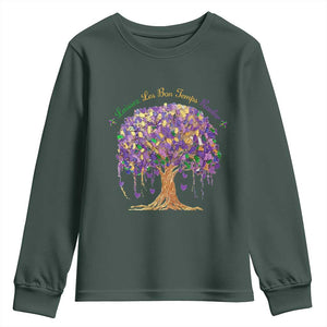 Mardi Gras Tree Brushstroke Graphic Youth Sweatshirt Laissez Les Bon Temps Rouler TS11 Dark Forest Green Print Your Wear