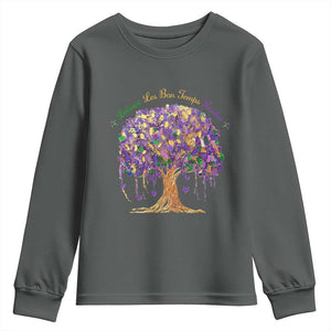 Mardi Gras Tree Brushstroke Graphic Youth Sweatshirt Laissez Les Bon Temps Rouler TS11 Dark Heather Print Your Wear