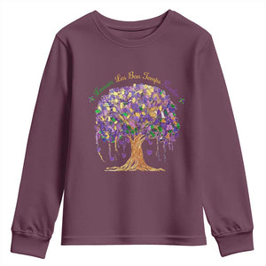 Mardi Gras Tree Brushstroke Graphic Youth Sweatshirt Laissez Les Bon Temps Rouler TS11 Maroon Print Your Wear