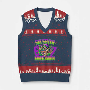 Mardi Gras Six Seven Breaux V-Neck Knit Sweater Vest Funny Mardigator Alligator 6 7 Meme TS11 Navy Red Print Your Wear