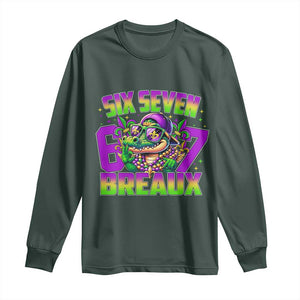 Mardi Gras Six Seven Breaux Long Sleeve Shirt Funny Mardigator Alligator 6 7 Meme TS11 Dark Forest Green Print Your Wear