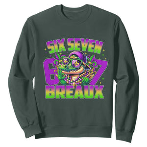 Mardi Gras Six Seven Breaux Sweatshirt Funny Mardigator Alligator 6 7 Meme TS11 Dark Forest Green Print Your Wear
