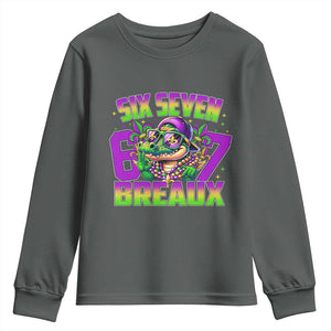 Mardi Gras Six Seven Breaux Youth Sweatshirt Funny Mardigator Alligator 6 7 Meme TS11 Dark Heather Print Your Wear