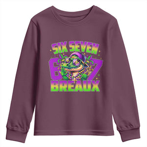 Mardi Gras Six Seven Breaux Youth Sweatshirt Funny Mardigator Alligator 6 7 Meme TS11 Maroon Print Your Wear