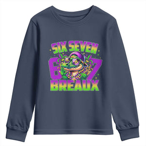 Mardi Gras Six Seven Breaux Youth Sweatshirt Funny Mardigator Alligator 6 7 Meme TS11 Navy Print Your Wear