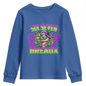 Mardi Gras Six Seven Breaux Youth Sweatshirt Funny Mardigator Alligator 6 7 Meme TS11 Royal Blue Print Your Wear