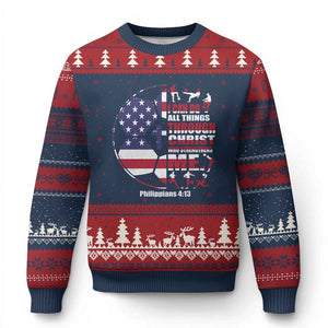 Christian Soccer Ugly Christmas Sweater I Can Do All Things Through Christ Who Strengthens Me TS11 Navy Red Print Your Wear