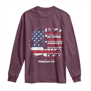 Christian Soccer Long Sleeve Shirt I Can Do All Things Through Christ Who Strengthens Me TS11 Maroon Print Your Wear
